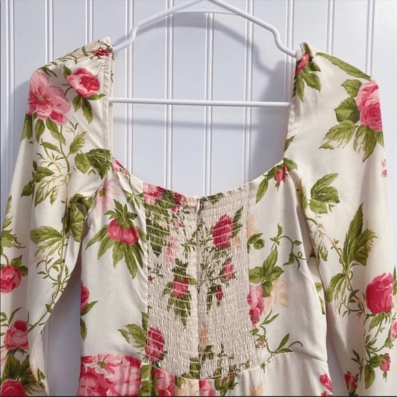 Reformation Hilda Floral Print Ruched Smocked Midi Dress In Jardin NWT Size 10 - Picture 14 of 15